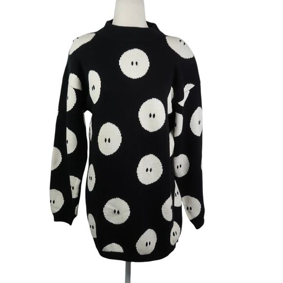 Richard Sport Sweaters - Vintage 90s Black and White Cotton Button Print Tunic Sweater S
